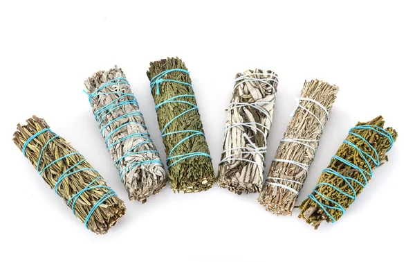 White Sage Incense Group Front White Background — Stock fotografie