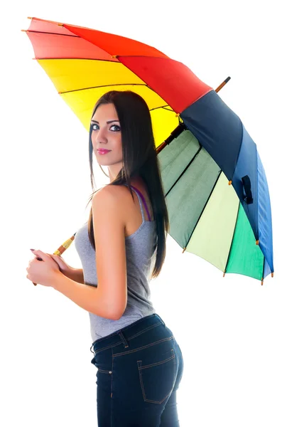 Vrouw met rainbow umbrella2 — Stockfoto