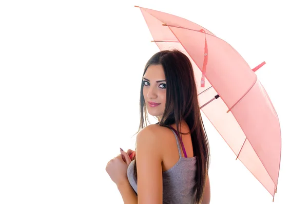 Girl with pink umbrella — Stock Photo, Image