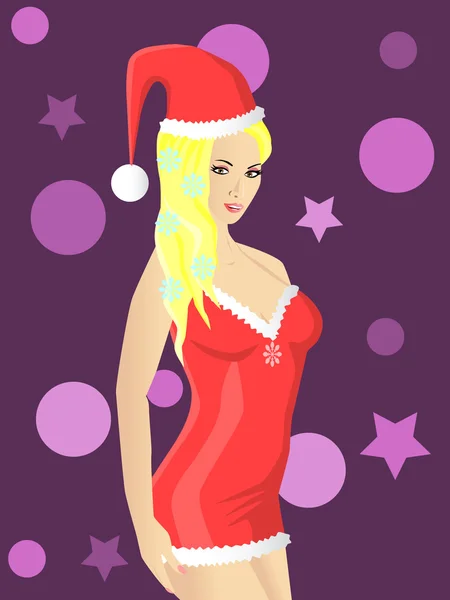 圣诞老人穿裙子的美丽女孩 — 图库矢量图片