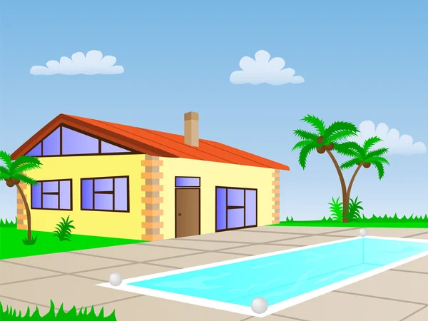 Casa con piscina — Vector de stock