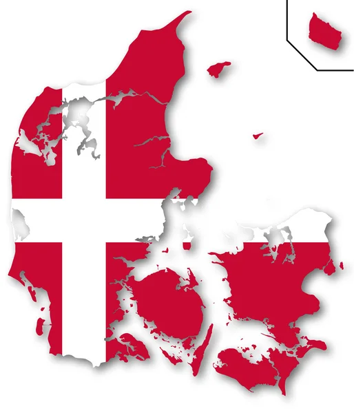 Mapa i bandera Danii — Zdjęcie stockowe