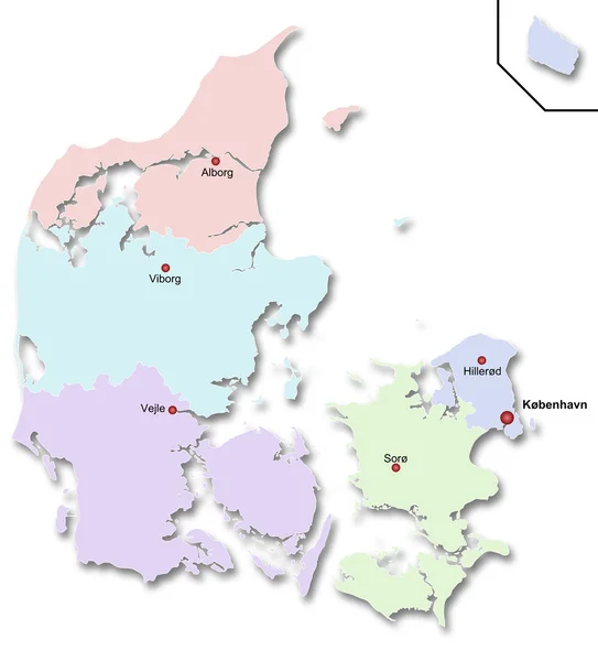 丹麦的地图 — 图库照片