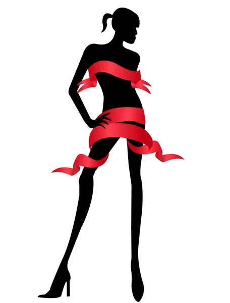 Kobieta w sukni czerwonej wstążki — Zdjęcie stockowe
