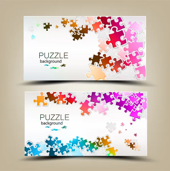 Visitekaartjes met mozaïek gemaakt van puzzelstukjes — Stockvector
