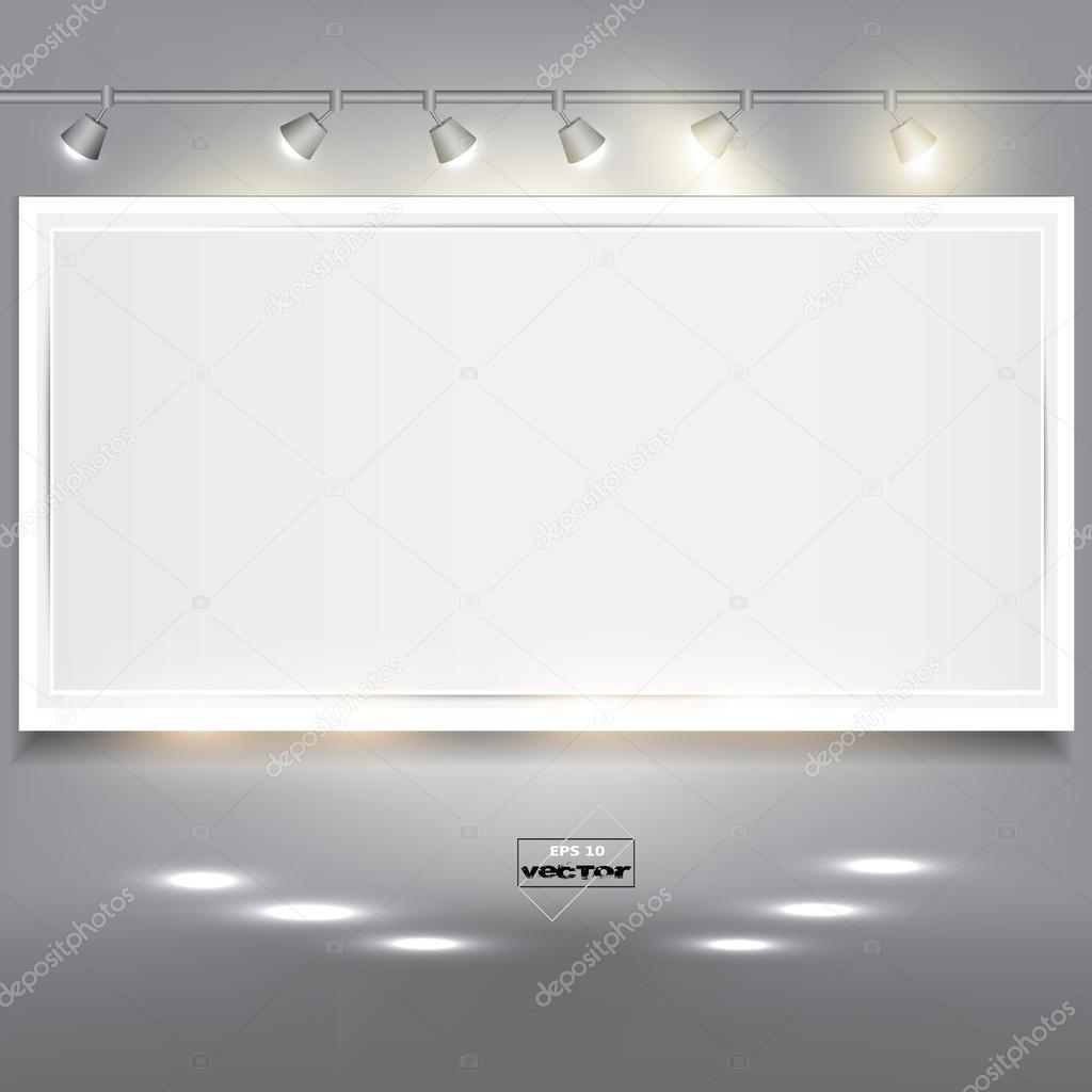 Empty white banner for product advertising with lighting