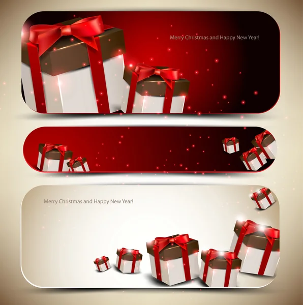 Set van drie banners met geschenken. vectorillustratie — Stockvector