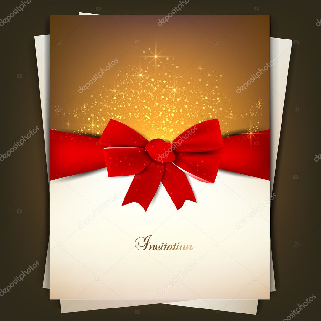 Greeting card with red bow and copy space. Vector illustration