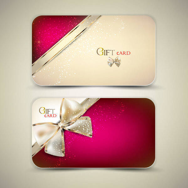 Collection of gift cards with ribbons. Vector background