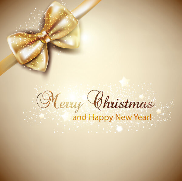 Elegant Christmas background with golden bow. Vector background