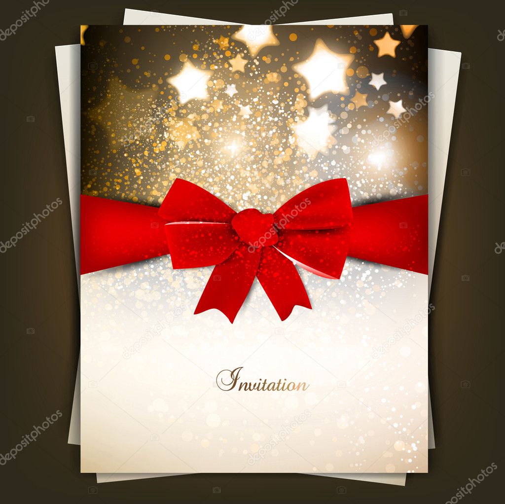 Greeting card with red bow and copy space. Vector illustration