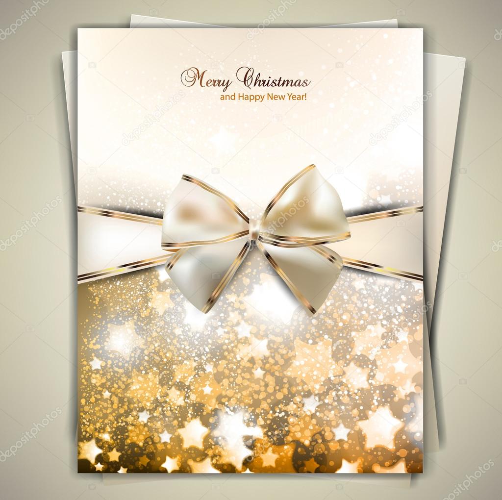 Greeting card with white bow and copy space. Vector illustration