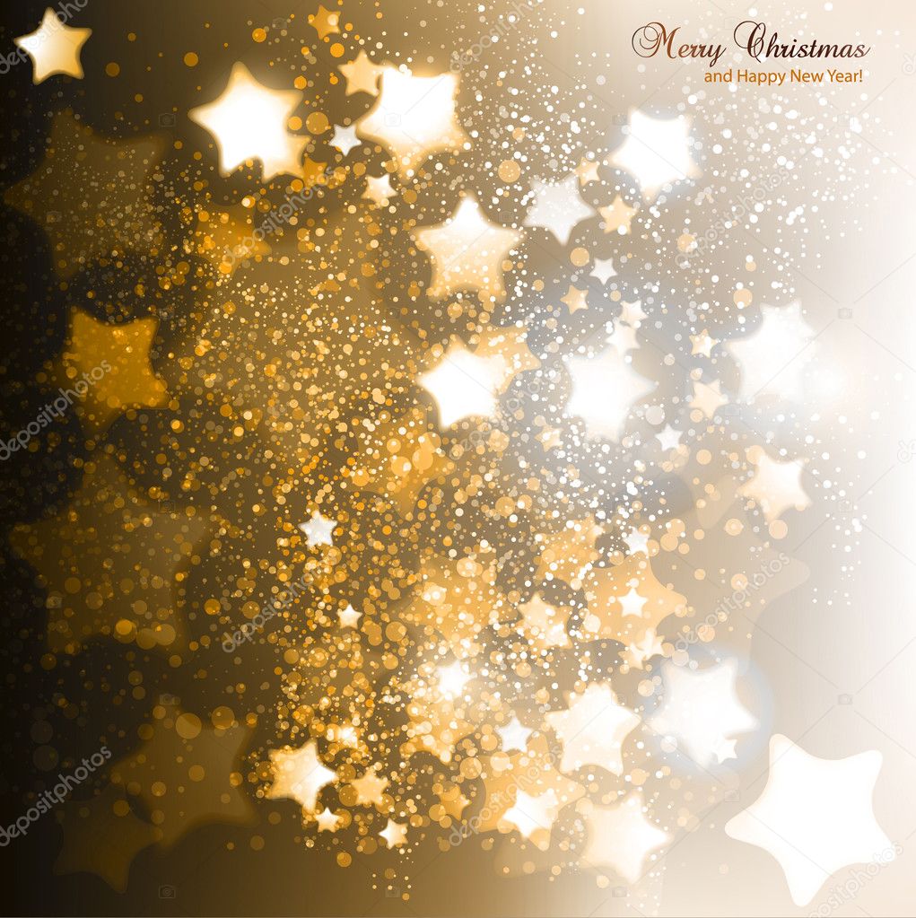 Elegant Christmas background with golden stars. Vector illustrat