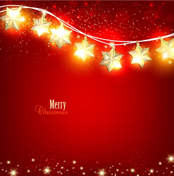 Красный рождественский фон со светящимися гирляндами. Векторная иллюстра — стоковый вектор