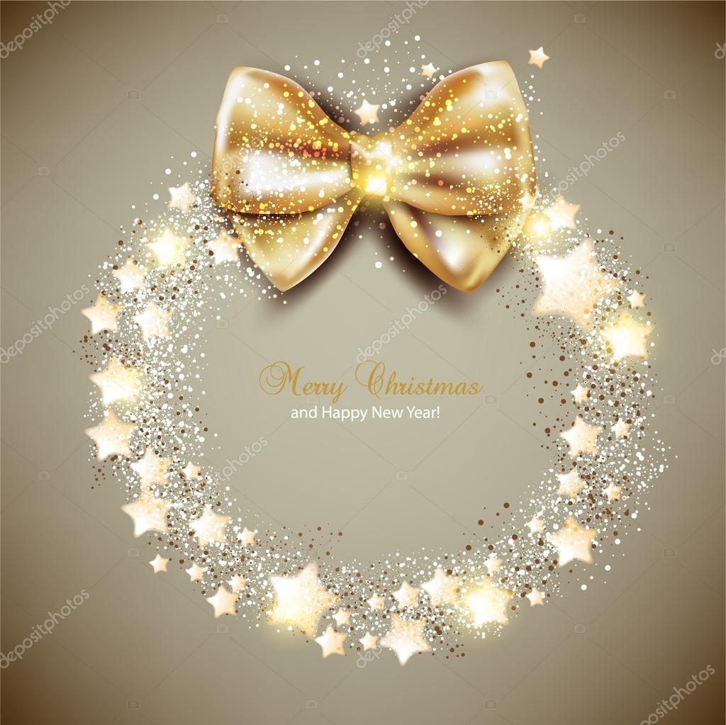 elegant christmas wreath with stars and bow vector stock vector