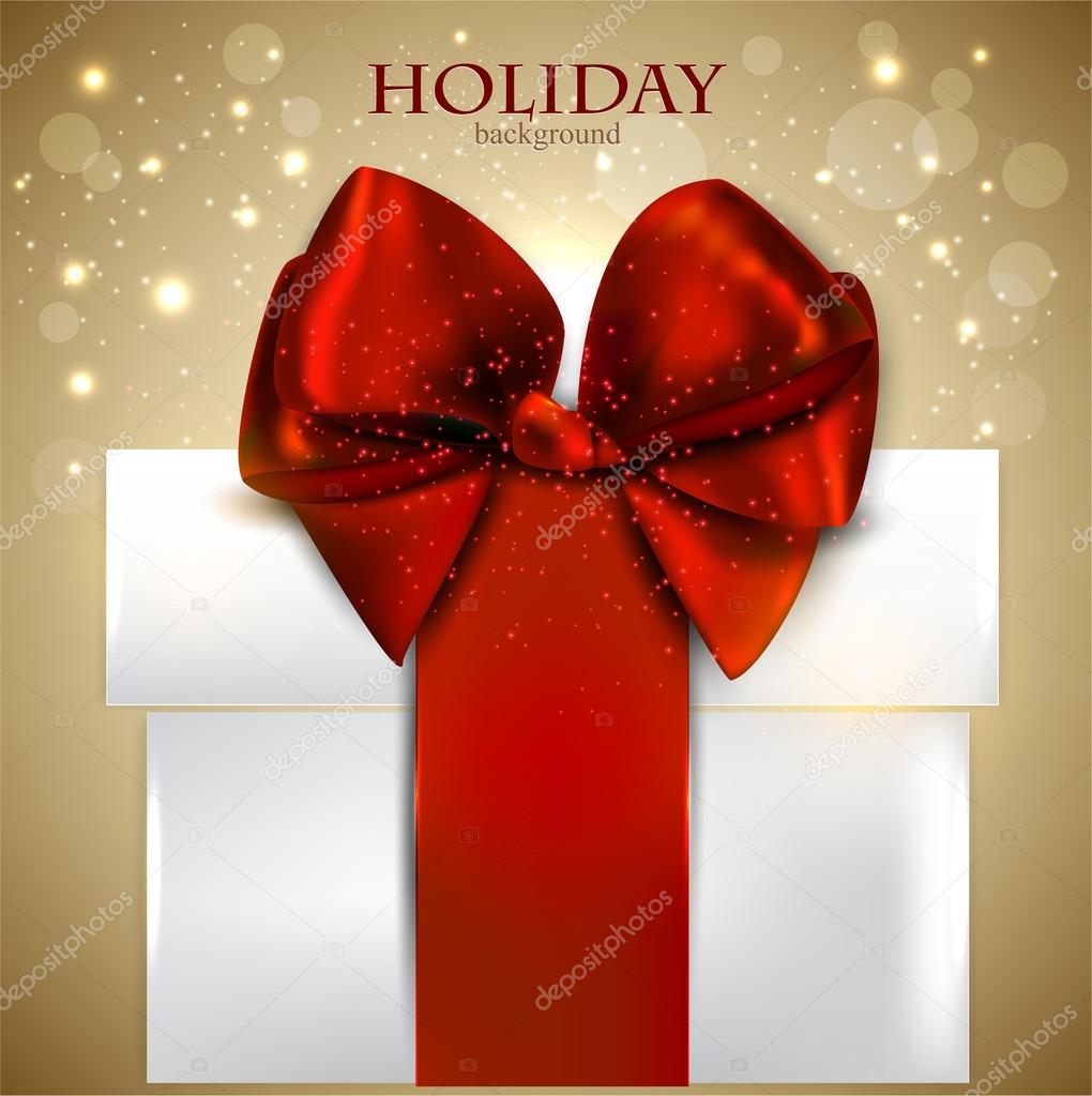Elegant Christmas gift with red bow and space for text. Vector b