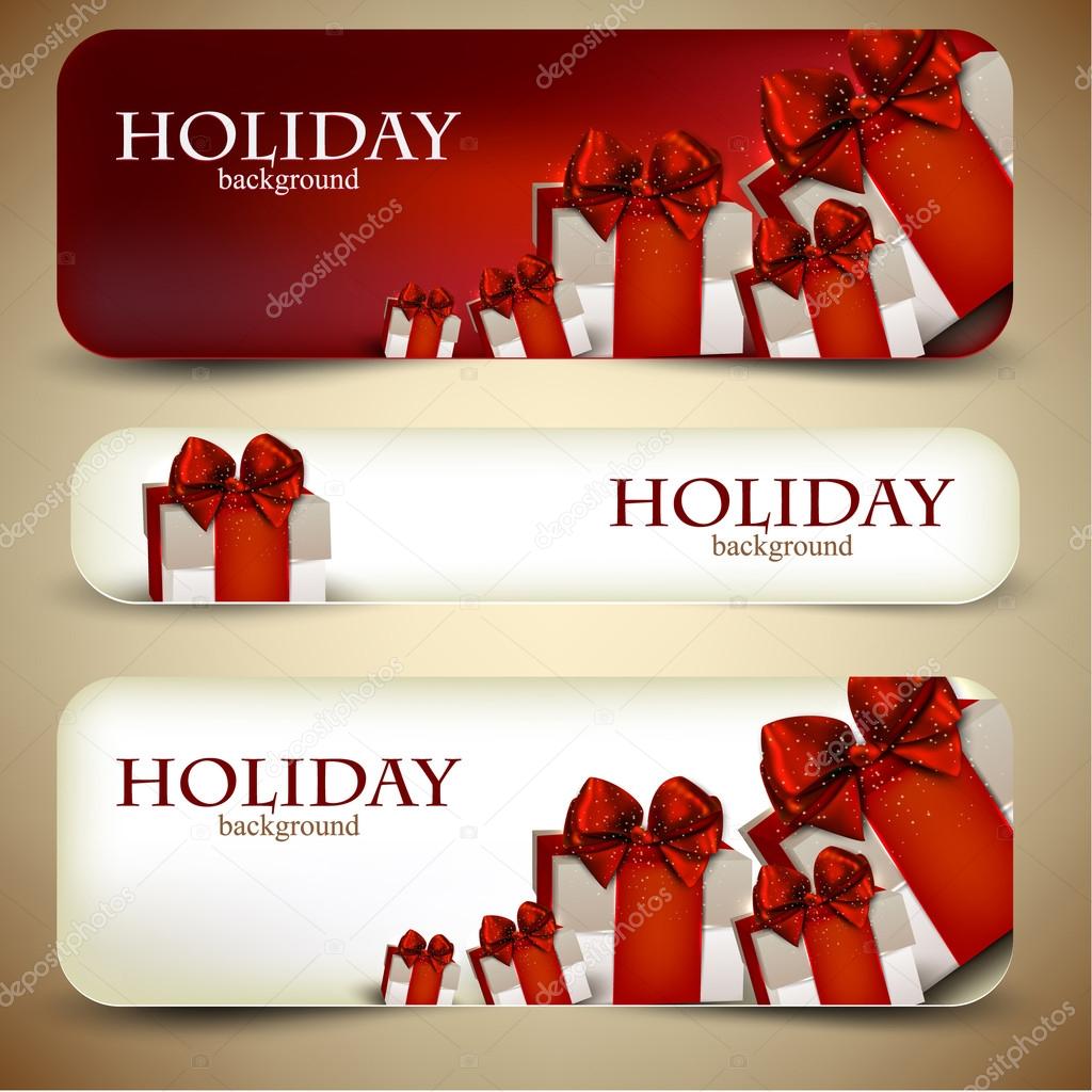 Holiday banners with beautiful gifts. Vector illustration