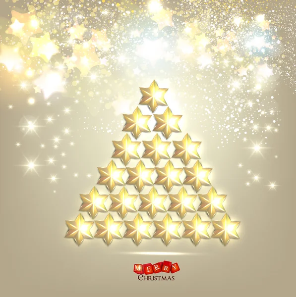 Shining christmas tree made from golden stars — Stock Vector