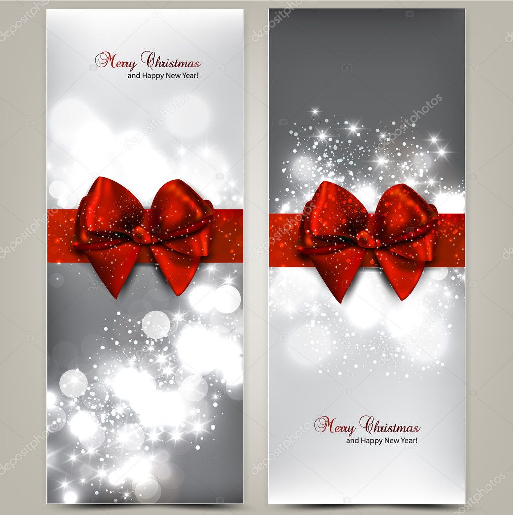 Greeting cards with red bows and copy space. Vector illustration