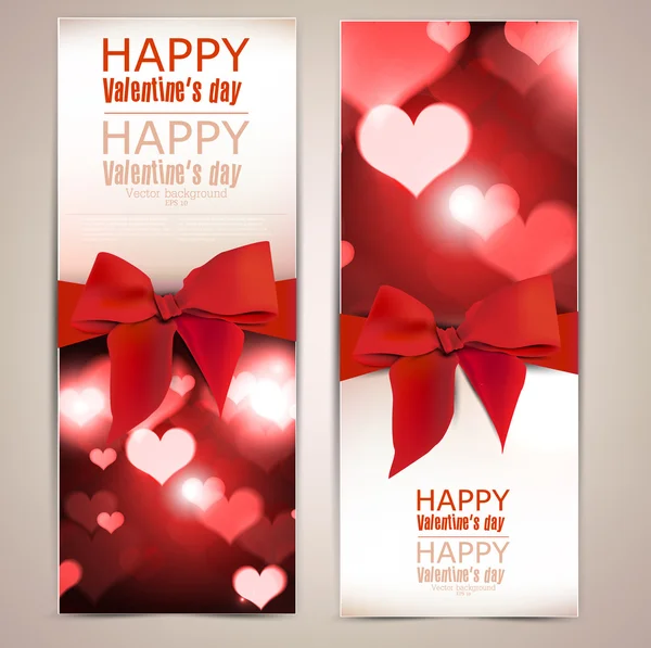 Schöne Grußkarten mit roten Schleifen und Kopierraum. Valentin — Stockvektor