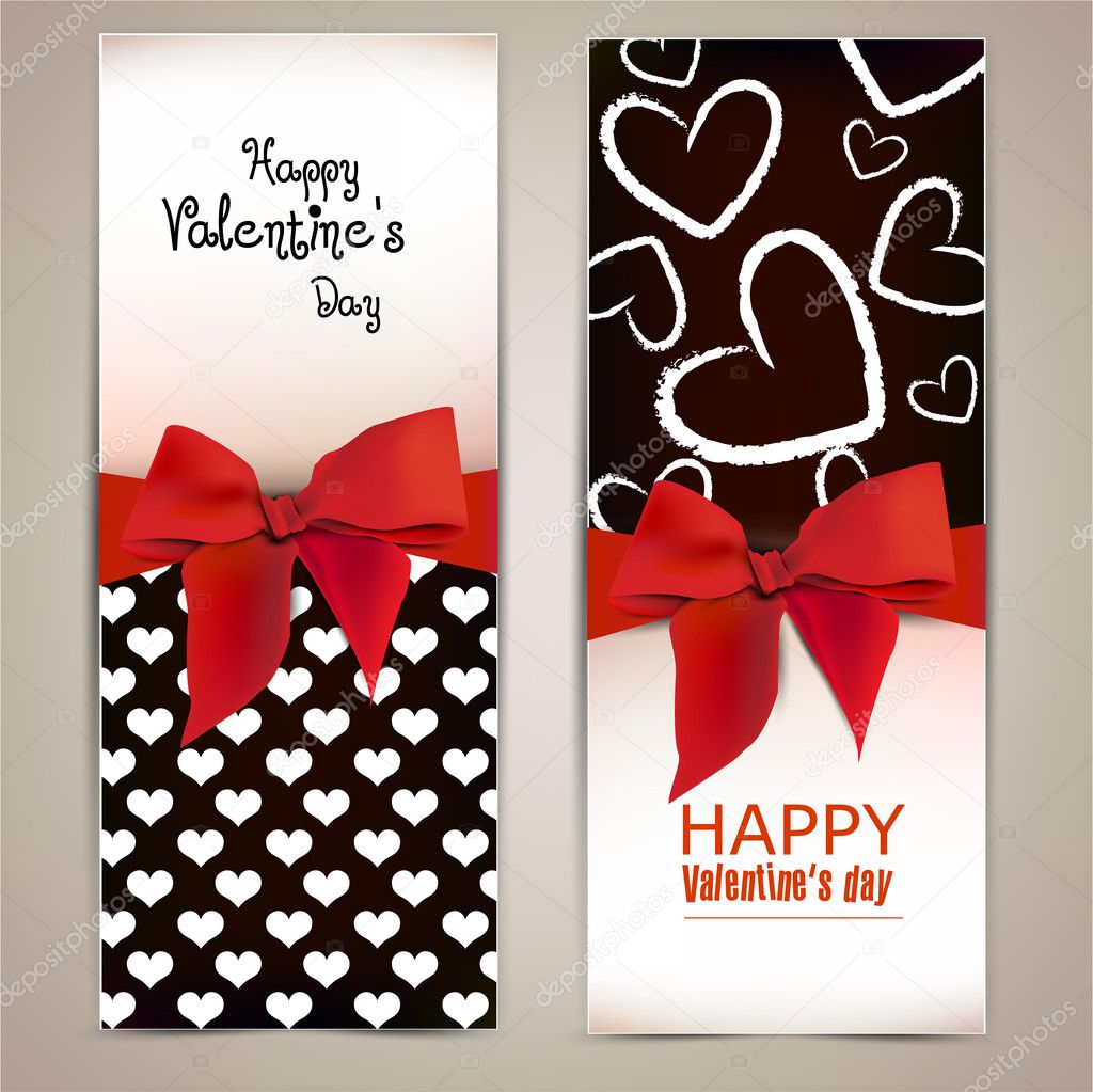 Beautiful greeting cards with red bows and copy space. Valentine
