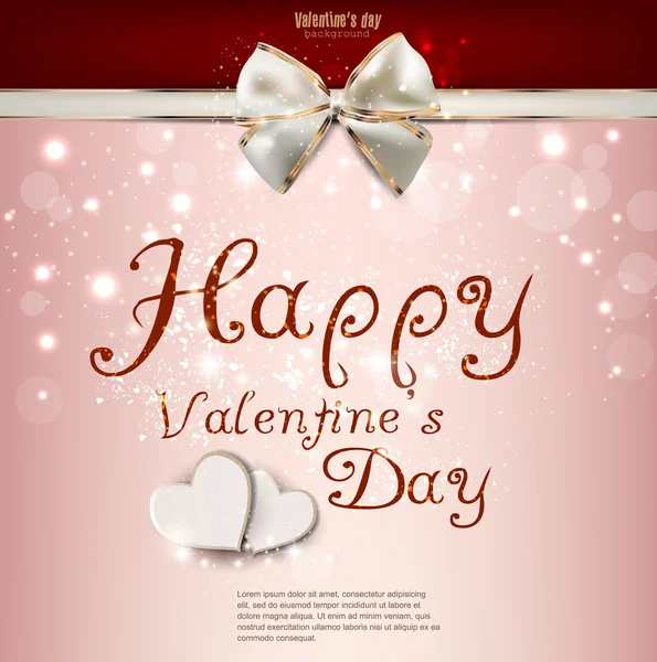 Valentinstag Hintergrund mit Verbeugung und Herzen. Vektorvorlage — Stockvektor