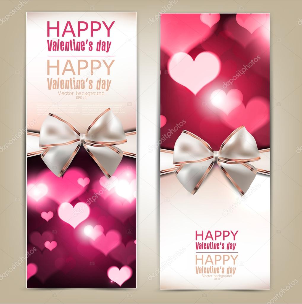 Beautiful greeting cards with white bows and copy space. Valenti