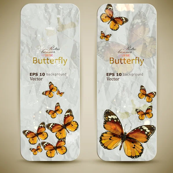Set de pancartas vintage con mariposa. Fondo vectorial — Vector de stock