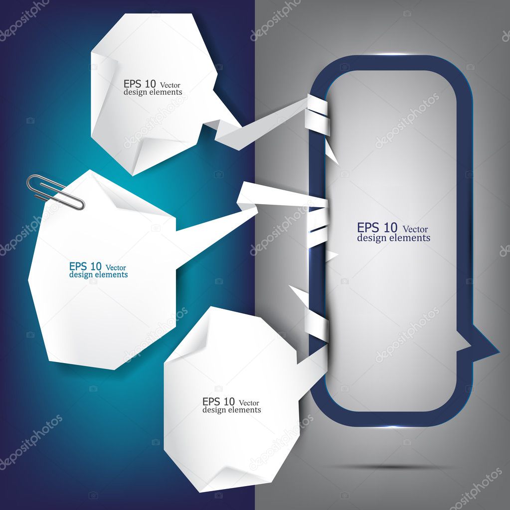White paper bubbles with clip for speech