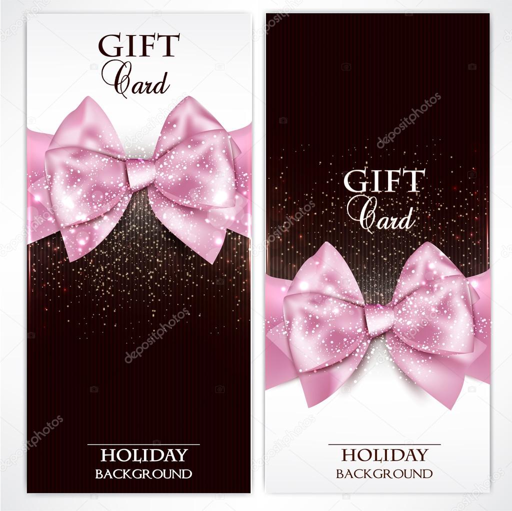Gorgeous gift cards with pink bows and copy space. Vector illust