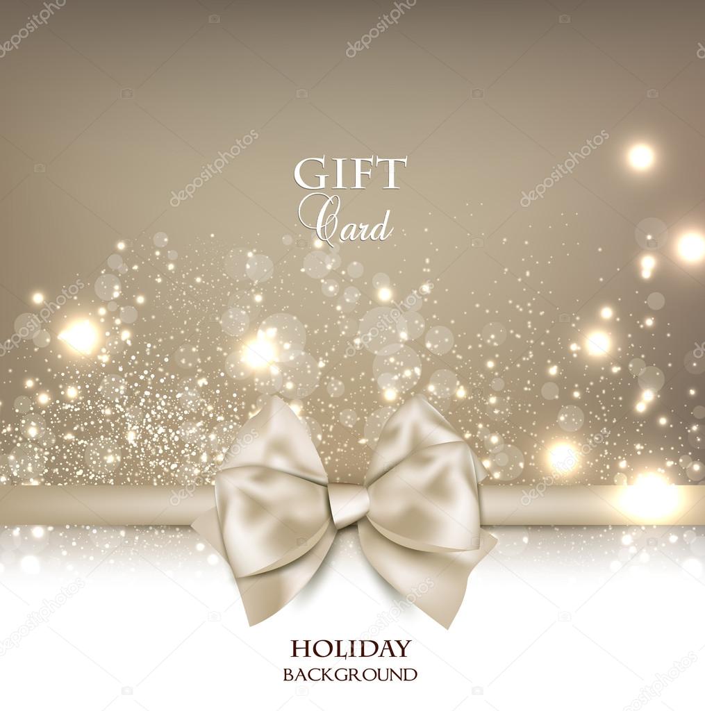 Gorgeous gift card with white bow and copy space. Vector illustr