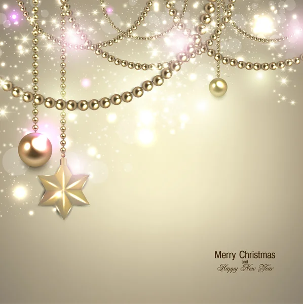 黄金のつまらないものと星のエレガントなクリスマス背景. — ストックベクタ