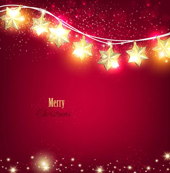 Fondo rojo de Navidad con guirnalda luminosa . — Vector de stock