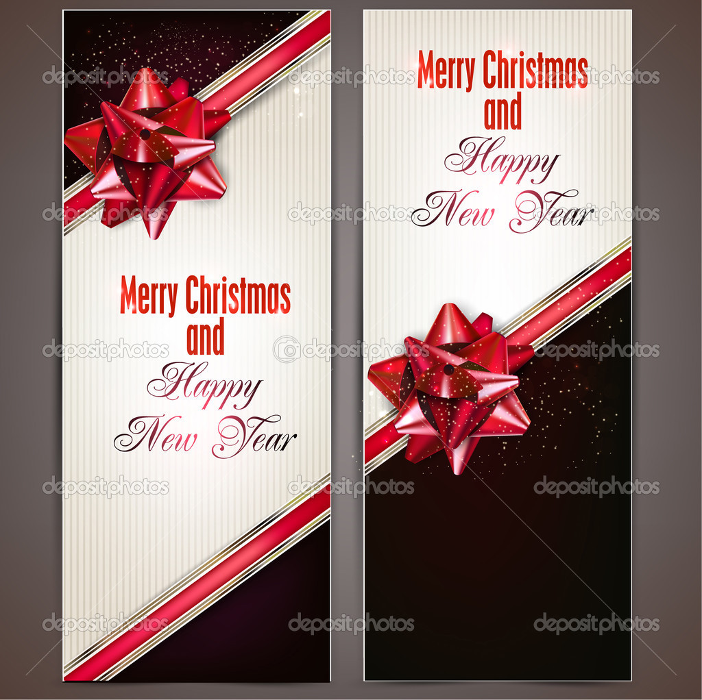Greeting cards with red bows and copy space.