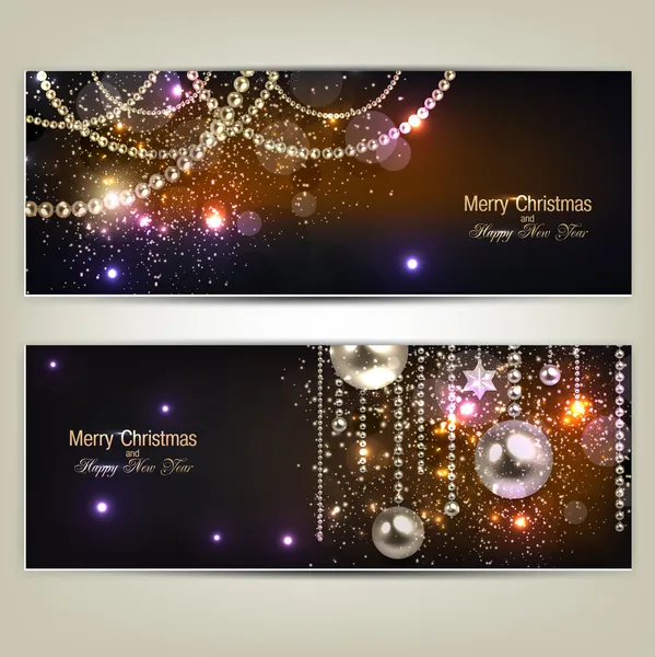 Set van elegante Kerstmis banners met gouden garland. Vector ziek — Stockvector