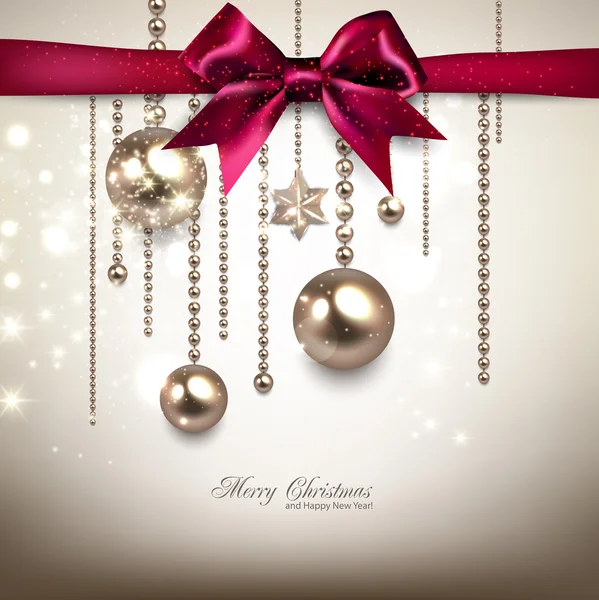 Elegant Christmas achtergrond met rode boog en gouden garland. Ve — Stockvector