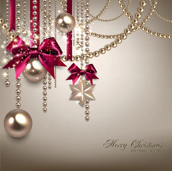 Kırmızı kurdele ve altın garland zarif Noel arka plan