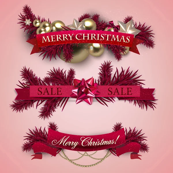 Ensemble de rubans, Étiquettes, Tags "Joyeux Noël et bonne année !" — Image vectorielle