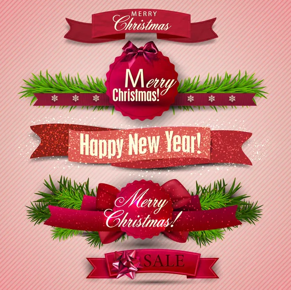 Σύνολο κορδέλες, ετικέτες, ετικέτες "καλά Χριστούγεννα και Ευτυχισμένο το νέο έτος !" — Διανυσματικό Αρχείο