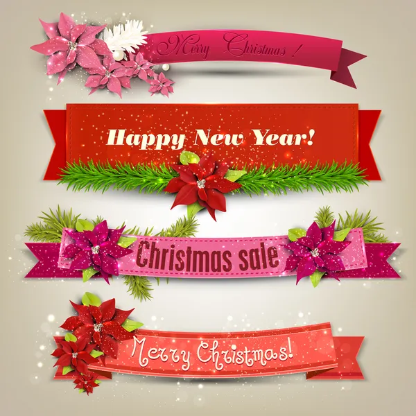 Szalagok, címkék, készlet tags "boldog karácsonyt és boldog új évet!" — Stock Vector