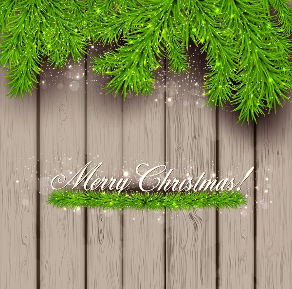 Wooden texture and Christmas fir tree. — Stock Vector