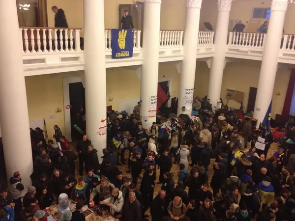 Protest for European integration in Ukraine. The headquarters of the revolution in Kiev city sovereign administration. — Stock Photo, Image