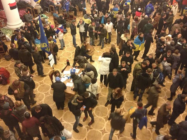 Protest voor de Europese integratie in Oekraïne. het hoofdkwartier van de revolutie in kiev soevereine stadsbestuur. — Stockfoto