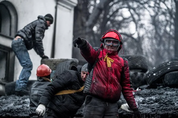 休戦、停戦、euromaidan、建設バリケード、grushevskogo — ストック写真