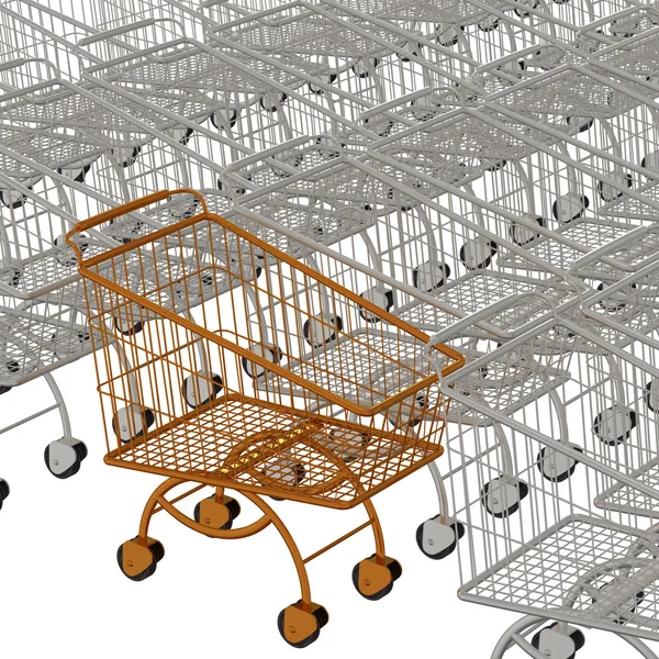 One gold shopping cart and silvery