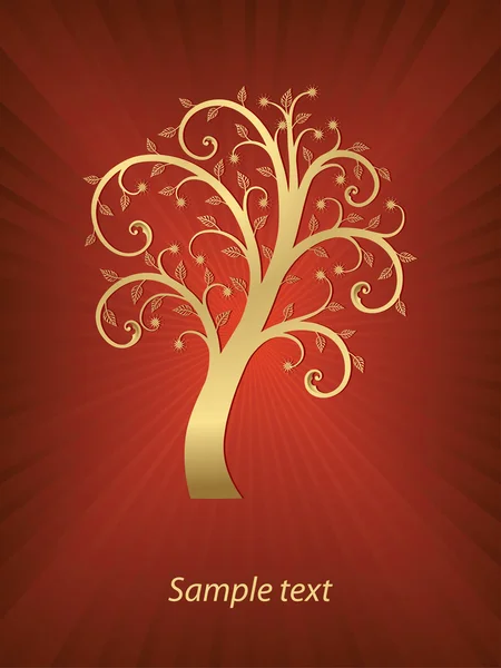Golden abstract tree on red background — Stock Vector