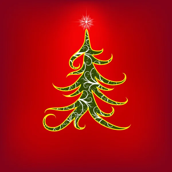 Árbol giratorio rojo de Navidad con elementos florales — Vector de stock