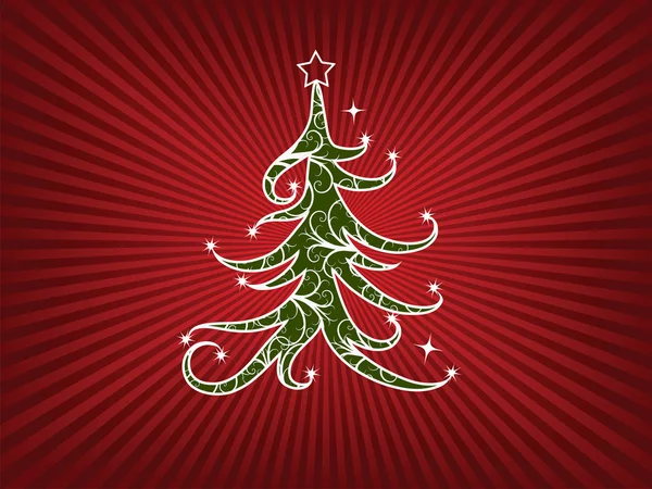 Christmas tree on a red stripes background — Stock Vector