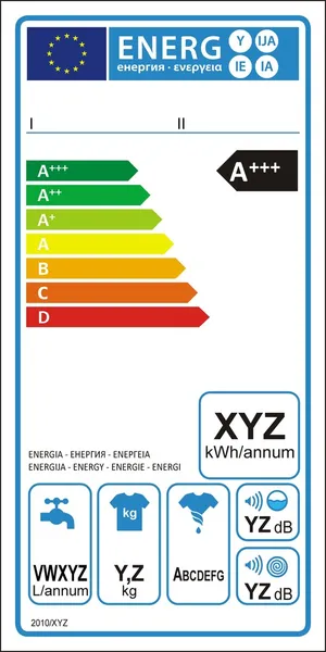 Lavadora nueva etiqueta energética — Vector de stock