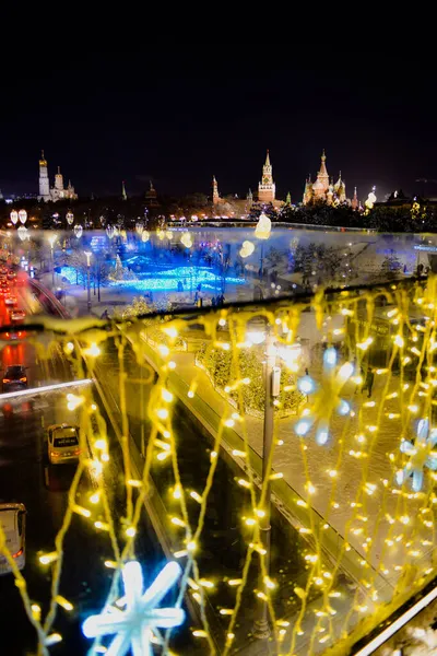 Nowy Rok Rozmyte Tło Dekoracji Świątecznej Kreml Moskwy Tyłu — Zdjęcie stockowe